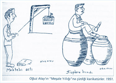 Oğuz Atay'ın Meşale Yıllığı'na çizdiği karikatürler